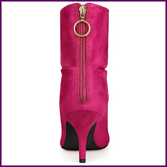 Pointy Toe Stiletto Ankle Boots with Back Zipper, Faux Suede - Picture 5 of 8
